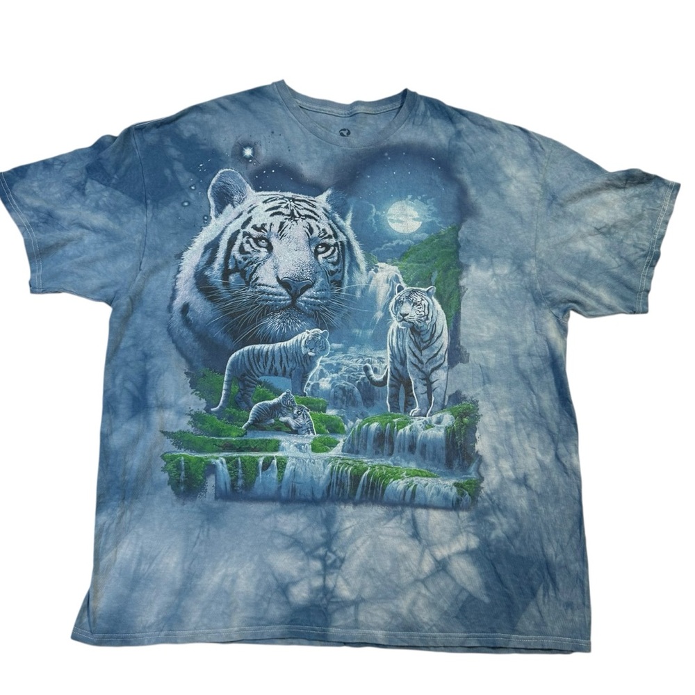 Liquid Blue Tiger Graphic Tee Mens XXL Blue Tie Dye Animal Big Print Shirt
